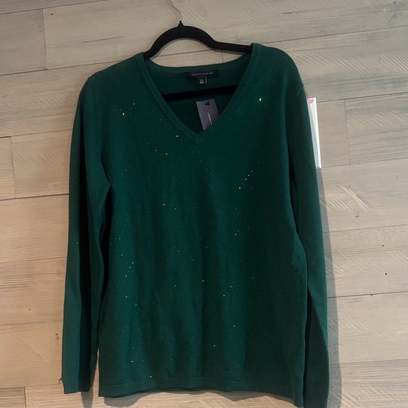 Tommy Hilfiger Teal V-Neck Sweater for Women - Picture 2 of 8